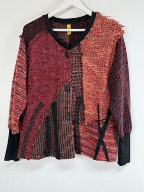 Staley Gretzinger NY Art To Wear Boucle Patchwork Knit Jacket Cardigan Size M/L